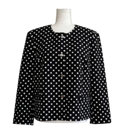 Nine West Blazer Jacket White Polka Dot Snap Front Crew Neck Blazer Size 14 - Picture 1 of 11